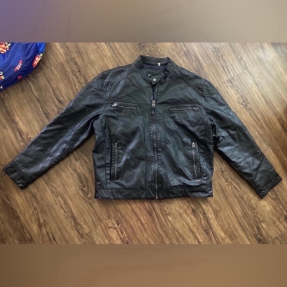 Calvin Klein Men's Black Leather Bomber Jacket